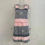 Women’s color-block striped tie-waist mini dress by FitiqueFit, casualwear with a stylish striped pattern and relaxed fit.
