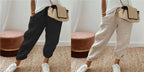 Women’s cotton linen casual pants by FitiqueFit in solid color, featuring a relaxed fit and comfortable design.