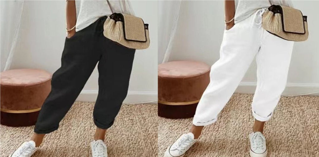Women’s FitiqueFit cotton linen casual pants in solid color, featuring a relaxed fit and comfortable design for everyday wear.