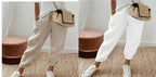 Women’s cotton linen casual pants in solid color, by FitiqueFit, featuring a relaxed fit and comfortable casualwear style.