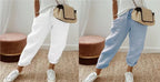 Women’s cotton linen casual pants in solid color, by FitiqueFit, featuring a relaxed fit and comfortable design for everyday wear.