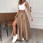 Women’s cropped vest and high-waisted slit skirt matching set by FitiqueFit, casualwear ensemble featuring stylish, comfortable fashion.