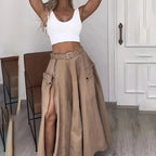 Women’s cropped vest and high-waisted slit skirt matching casualwear set by FitiqueFit, styled together on a model.