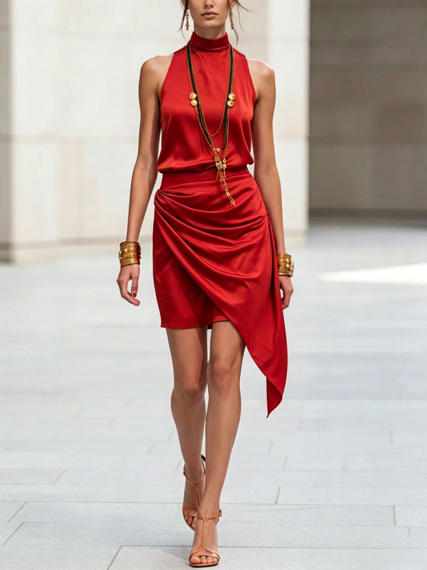 Women's double-layer asymmetrical hem mini skirt by FitiqueFit, showcasing a casualwear style with layered fabric and unique hem design.