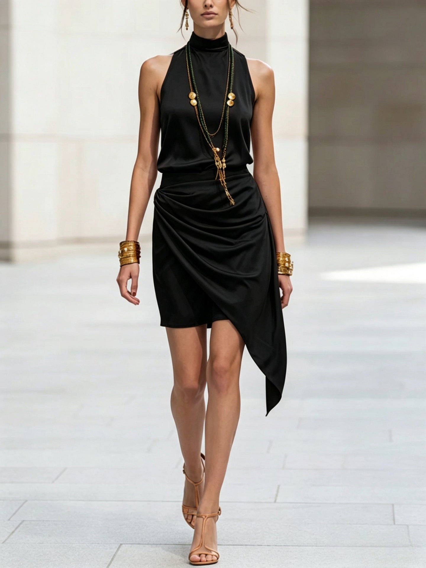 Women's double-layer asymmetrical hem mini skirt from FitiqueFit, casualwear style, shown in a natural pose.