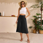 Women’s elastic cropped wide-leg casual pants by FitiqueFit, showing the relaxed fit and comfortable waistband.