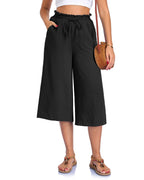 Women’s elastic cropped wide-leg casual pants by FitiqueFit, showing their relaxed fit and comfortable waistband.