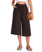 Women’s elastic cropped wide-leg pants by FitiqueFit, casualwear with a relaxed fit and comfortable elastic waistband.