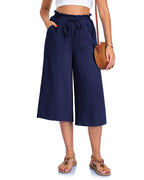 Women’s elastic cropped wide-leg pants by FitiqueFit, casualwear style, shown in a relaxed fit with an elastic waistband and wide legs.