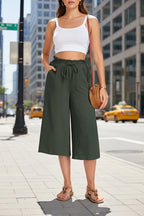 Women’s elastic cropped wide-leg casual pants by FitiqueFit, featuring a relaxed fit and comfortable waistband.
