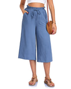 Women’s elastic cropped wide-leg pants by FitiqueFit, casualwear style, shown in a relaxed fit with a comfortable waistband.