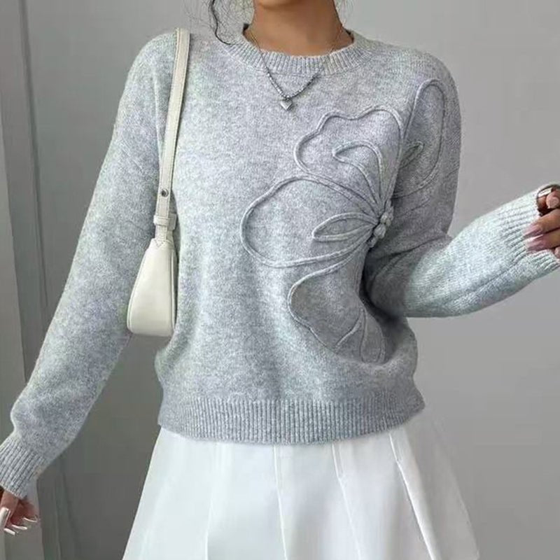 Women's floral sweater by FitiqueFit featuring a crew neck, long sleeves, and an elegant casual pullover design.