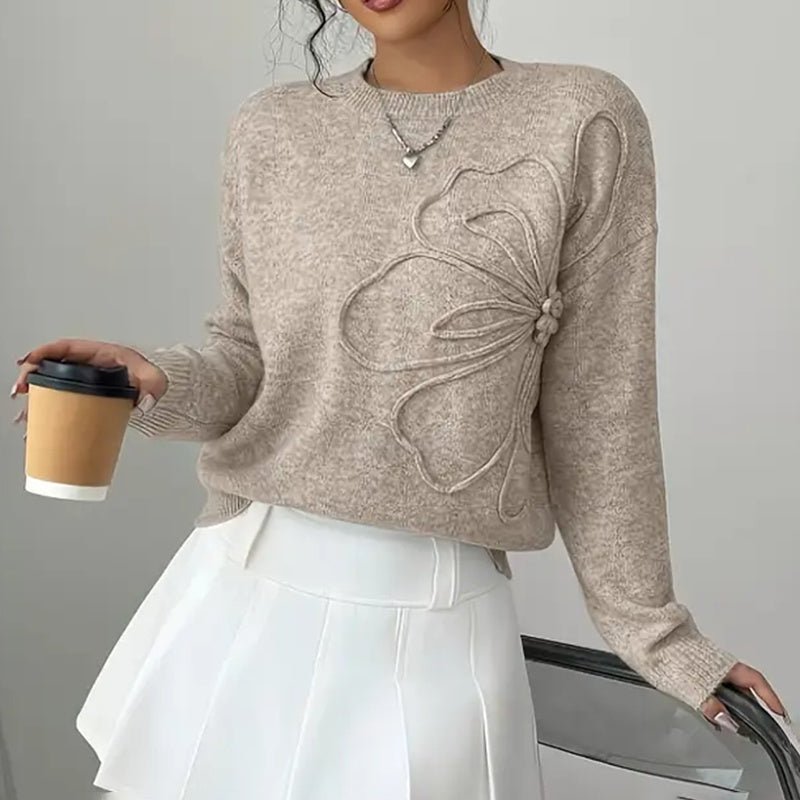 Women's floral sweater by FitiqueFit featuring a crew neck, long sleeves, and an elegant casual pullover design.