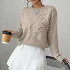 Women's floral sweater by FitiqueFit featuring a crew neck, long sleeves, and an elegant casual pullover design.