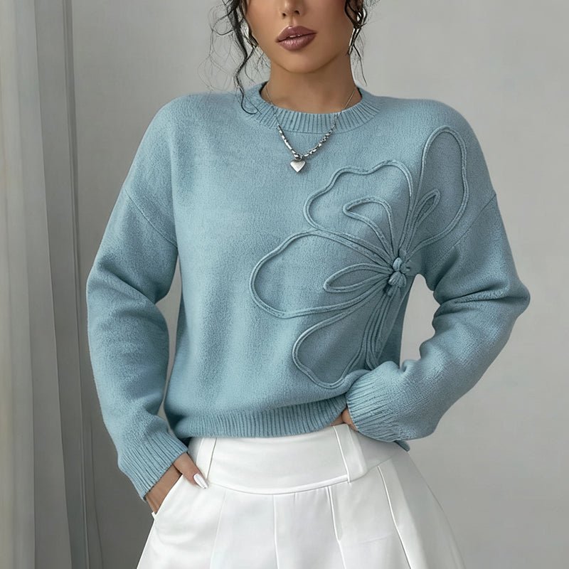 Women's floral sweater by FitiqueFit featuring a crew neck, long sleeves, and an elegant casual pullover design.