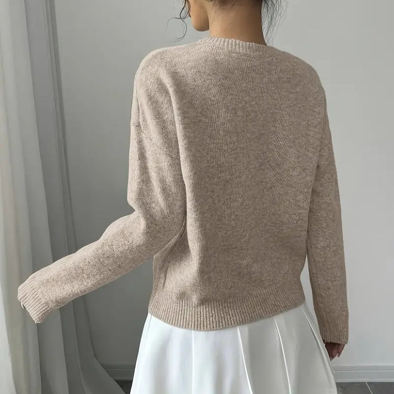 Women's floral sweater by FitiqueFit featuring a crew neck, long sleeves, and elegant floral pattern for casual wear.