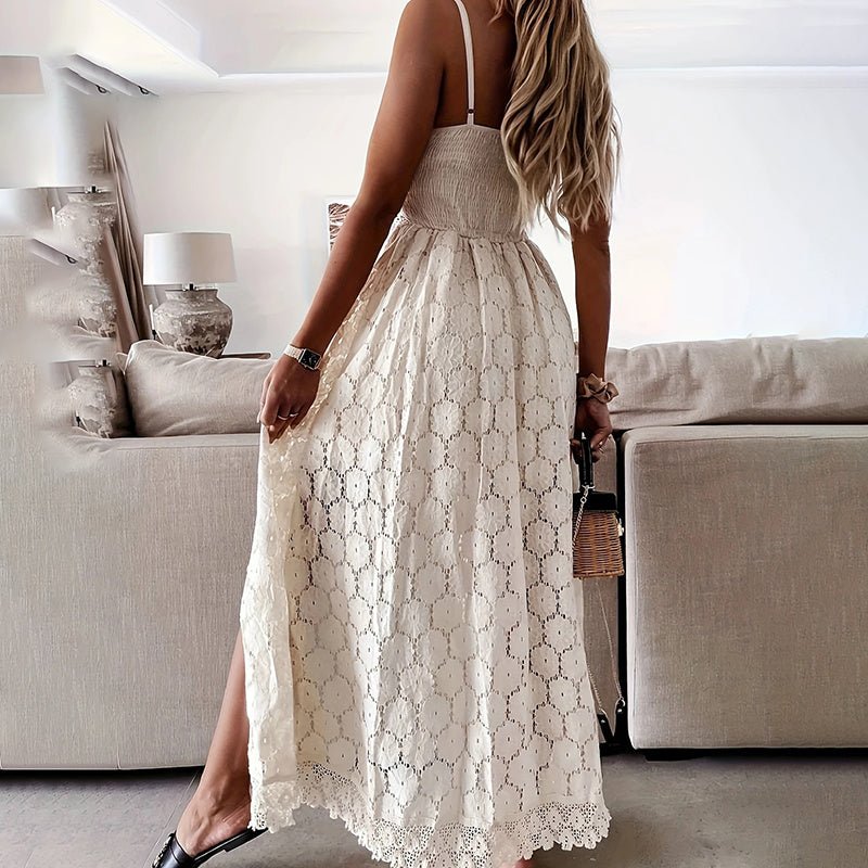 Women's elegant lace V-neck sleeveless jumpsuit by FitiqueFit, showcasing a stylish casualwear ensemble with intricate lace details.