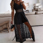 Women's elegant lace V-neck sleeveless jumpsuit by FitiqueFit, featuring a stylish casualwear design with intricate lace details.