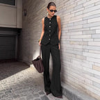 Women's elegant sleeveless vest and wide-leg pants set by FitiqueFit, perfect for casual office wear, featuring a stylish 2-piece design.
