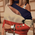 Elegant women's zip-front blouse by FitiqueFit, casualwear top with a sleek design and front zipper detail.