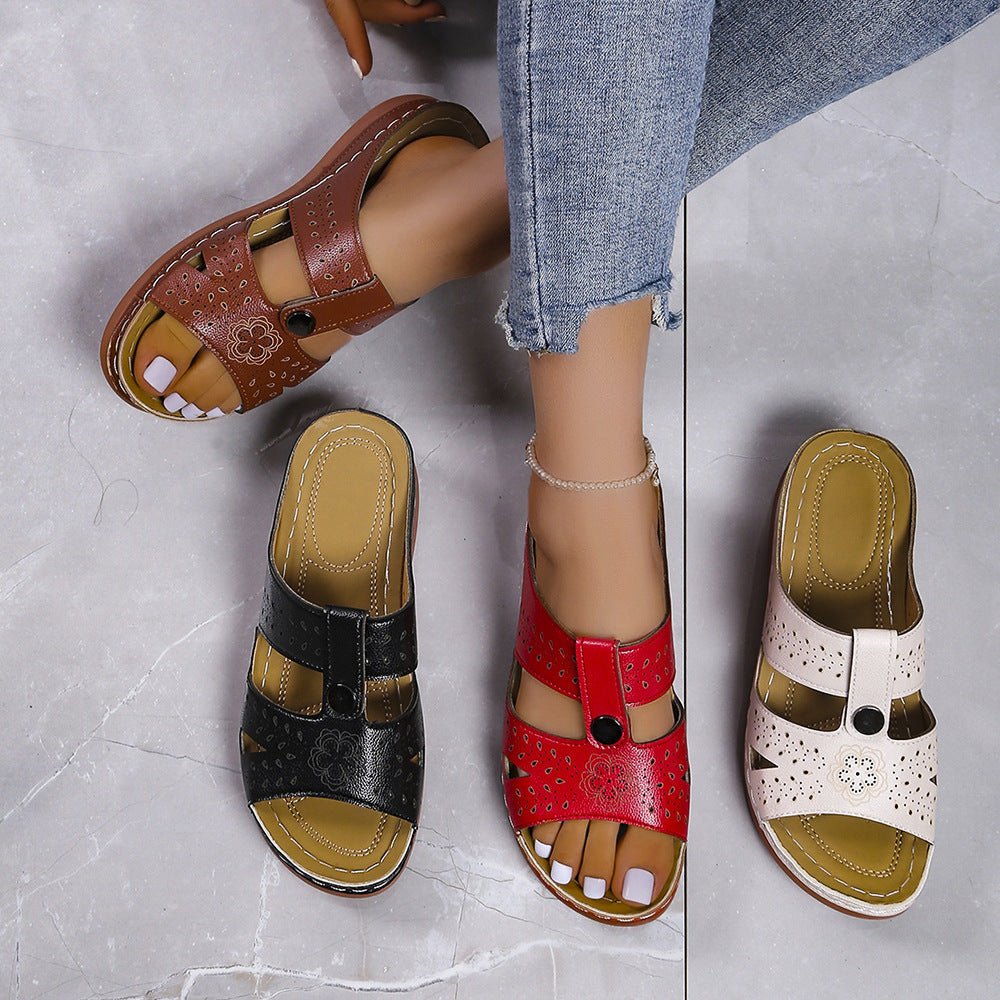 Women's European and American wedge heel flat sandals by LadyShow.Store, featuring stylish open-toe design and comfortable flat sole.