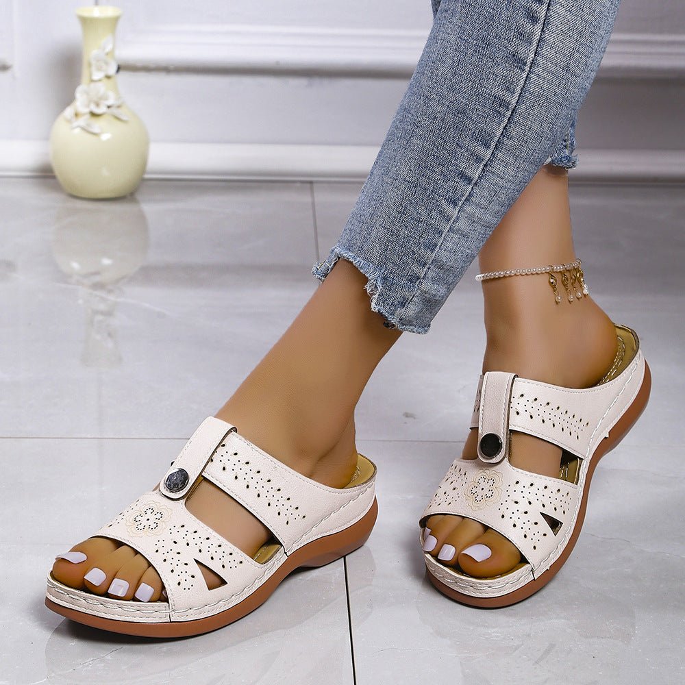 Women's European and American wedge heel flat sandals by LadyShow.Store, showcasing beige straps and comfortable wedge sole.