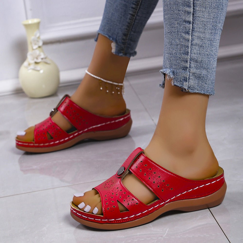 Women's European and American wedge heel flat sandals by LadyShow.Store, featuring stylish open-toe design and comfortable flat sole.