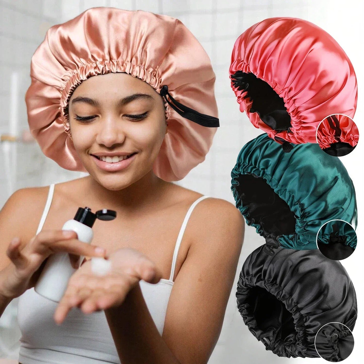 Soft silk women's sleep bonnet by Perfecsy, double-layered with buttons, adjustable, designed for comfortable daily wear and nighttime sleep.