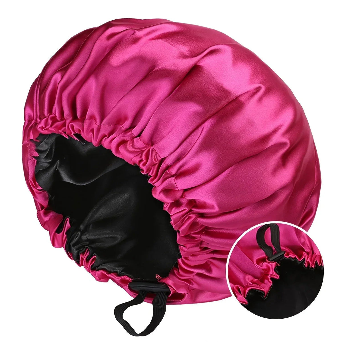 Soft silk women's sleep bonnet by Plush Fashion Hub, double-layered, adjustable button, ideal for comfortable nightly hair care.