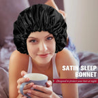 Soft silk women's bonnet hat with double layers, buttons, and adjustable fit, ideal for comfortable sleep and daily home wear.