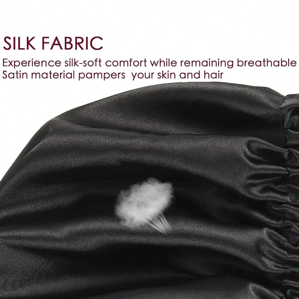 Perfecsy women's silk sleep bonnet with double layers, buttons, and adjustable fit for comfortable nightly wear and hair protection.