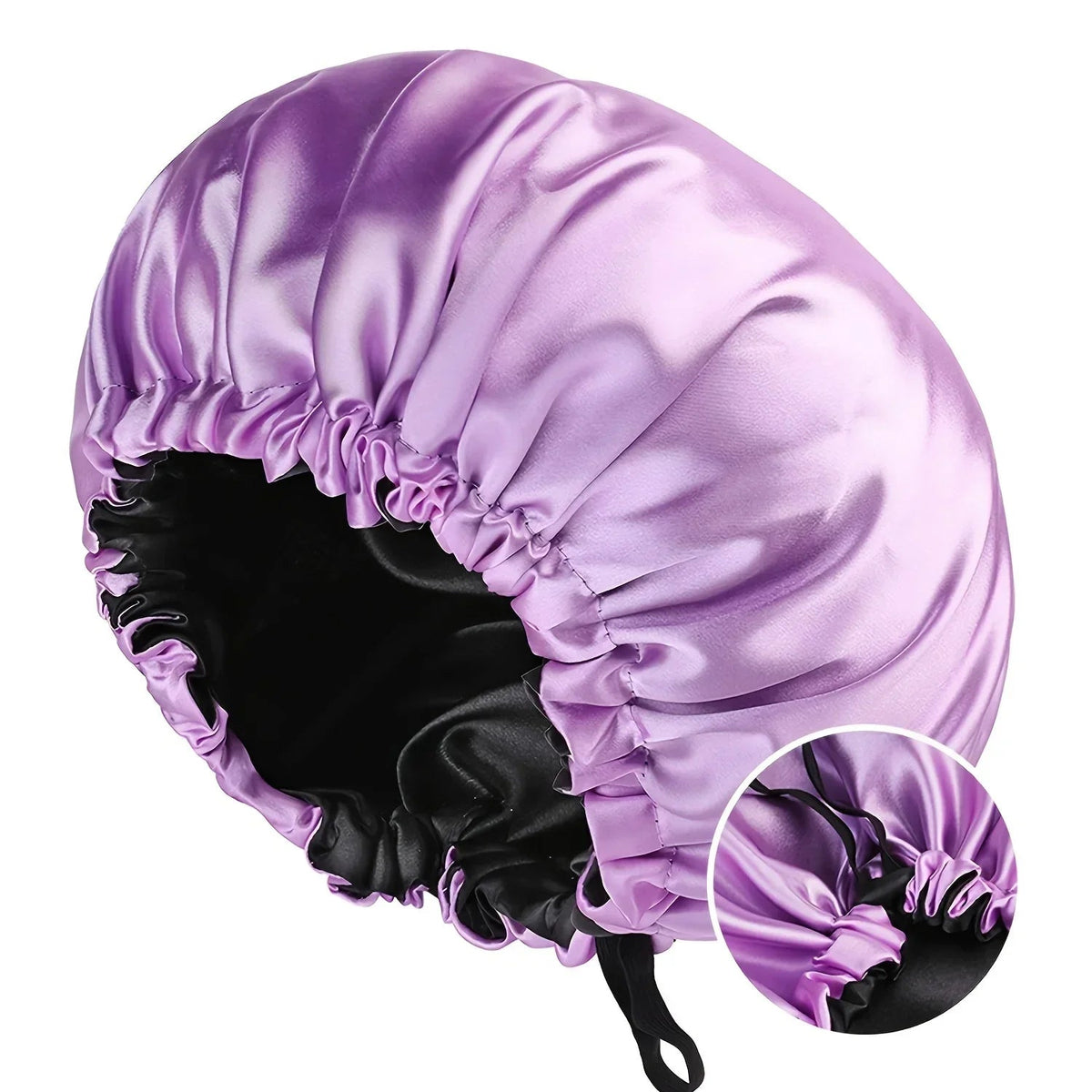 Soft silk women's sleep bonnet by Plush Fashion Hub, double-layered, buttoned, adjustable hair hat for comfortable nightly wear.
