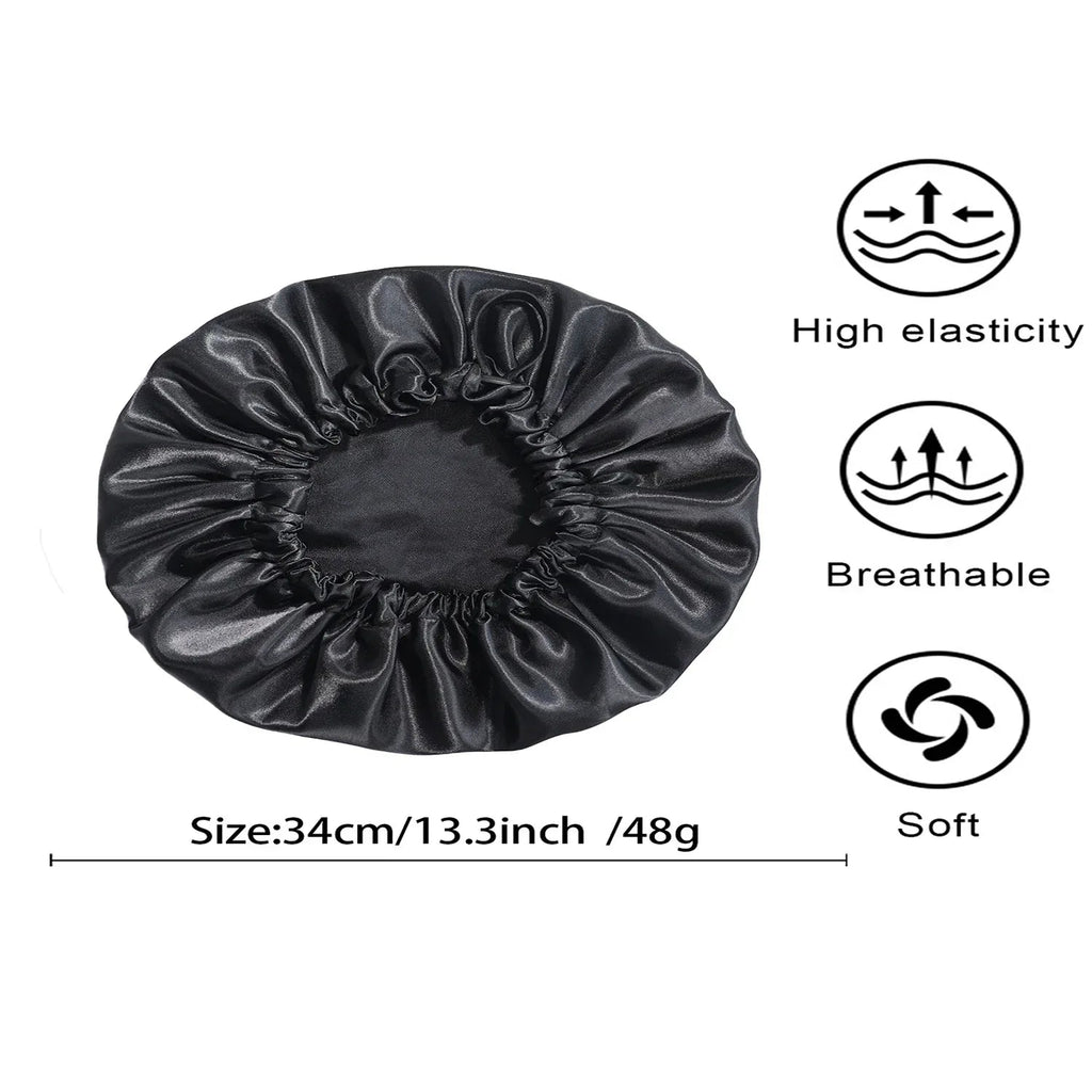 Soft silk women's sleep bonnet by Perfecsy, double-layered, buttoned, adjustable, designed for comfortable home wear and nighttime hair care.
