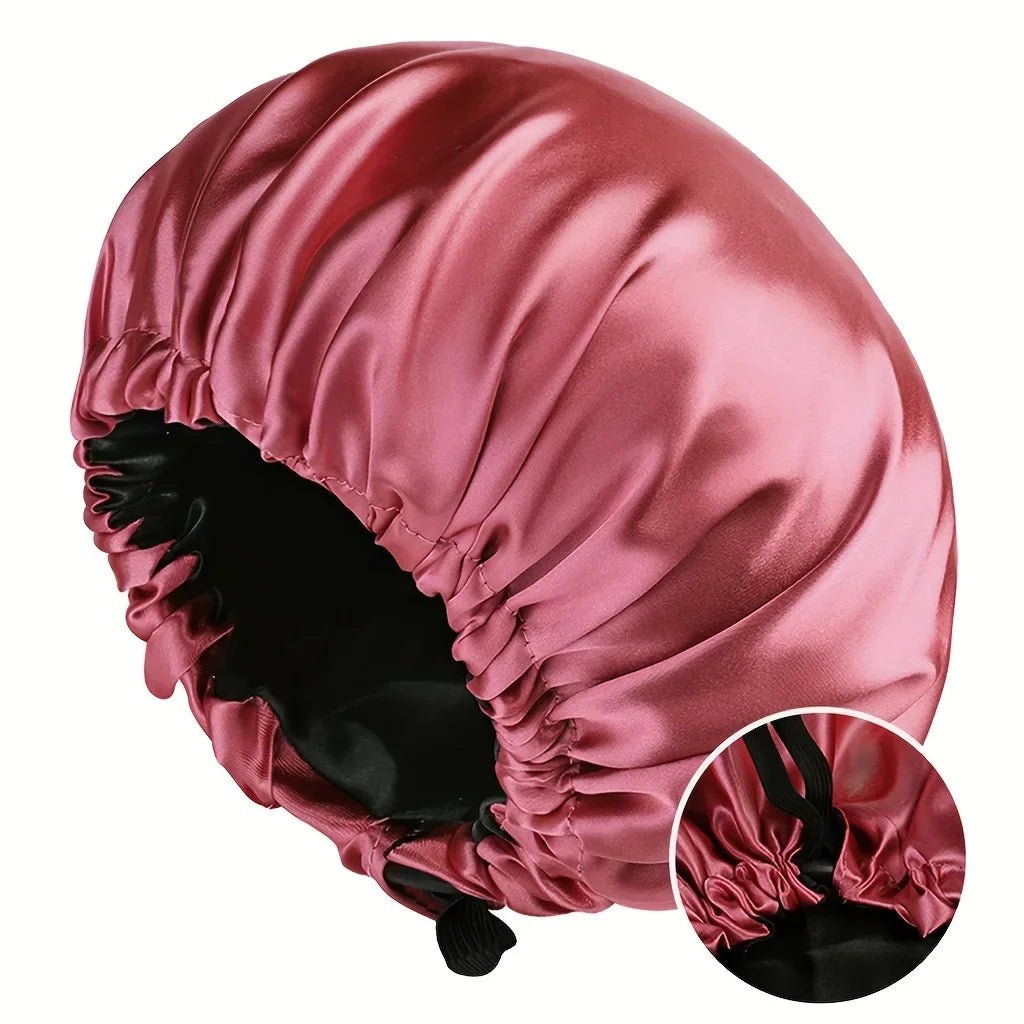 Soft silk women's bonnet by Plush Fashion Hub, double-layered, adjustable, and stylish hair hat for comfortable sleep and daily use.