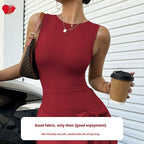 Women's sleeveless fitness yoga dress by FitiqueFit featuring a stylish back design, perfect for active casualwear and yoga sessions.