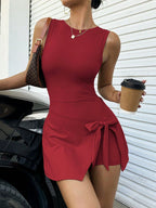 Women's sleeveless fitness yoga dress by FitiqueFit featuring a beauty-back design, perfect for active casualwear and yoga sessions.