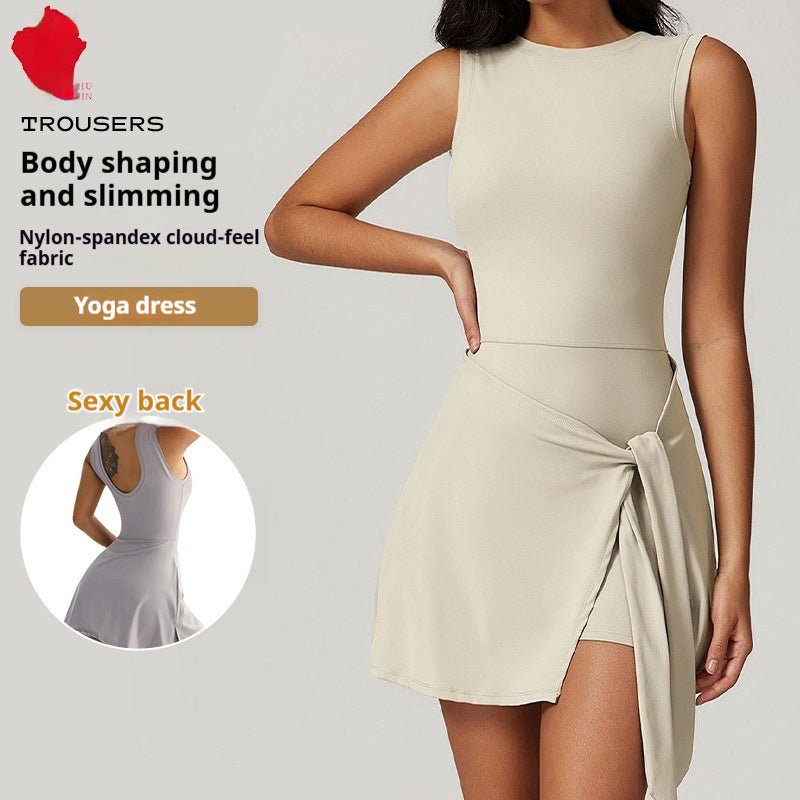 Women's FitiqueFit fitness back yoga dress, sleeveless active mini casualwear, soft fabric and stylish design for comfortable workouts