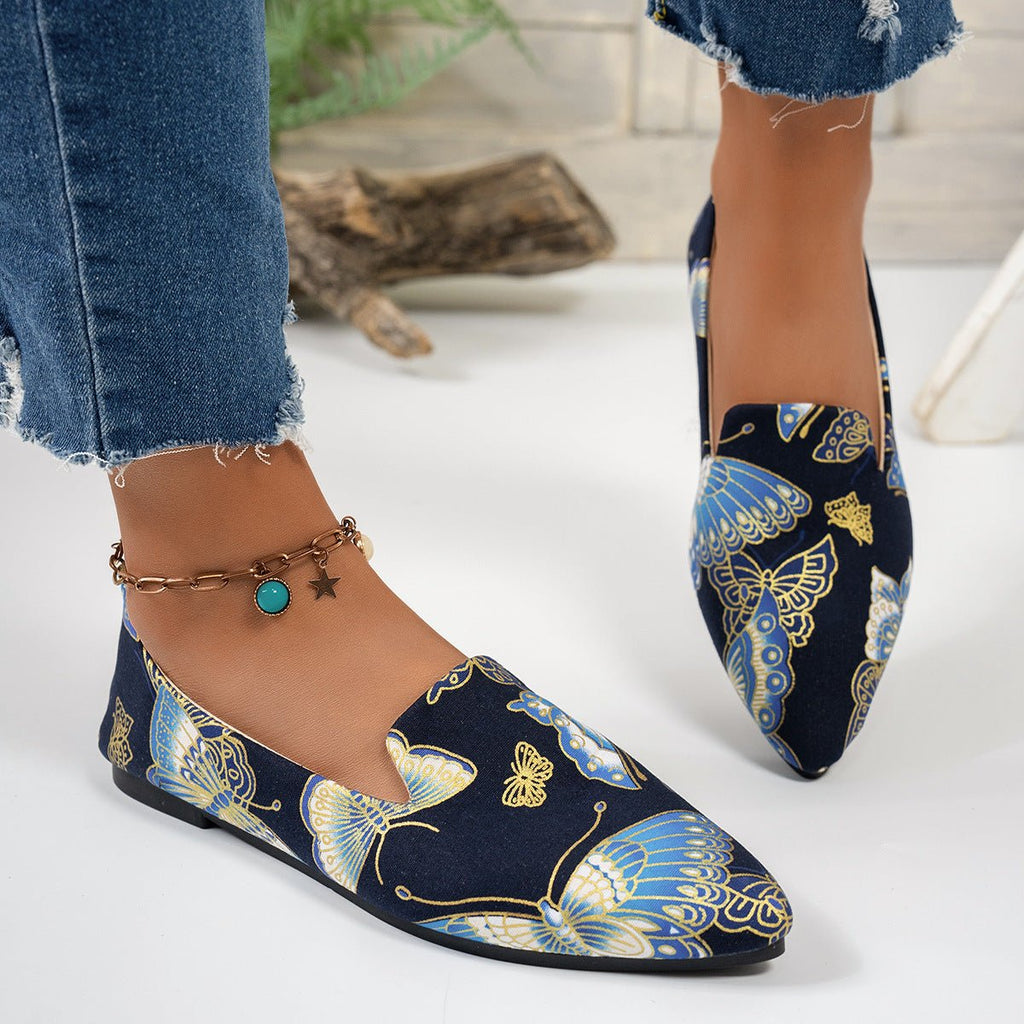 Women's FitiqueFit pointed-toe flat shoes, casual and thin-soled for everyday wear, shown in a neutral color.