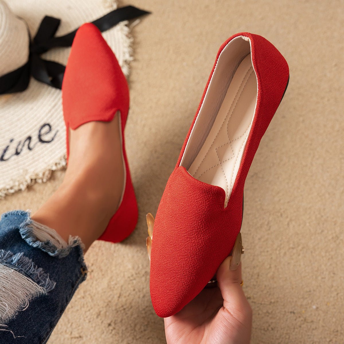 Women's FitiqueFit pointed-toe thin flats, casual everyday slip-on shoes, comfortable and stylish for daily wear.