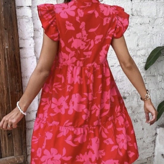 Women’s floral A-line vacation dress by FitiqueFit, casualwear with a lightweight fabric and vibrant floral pattern.