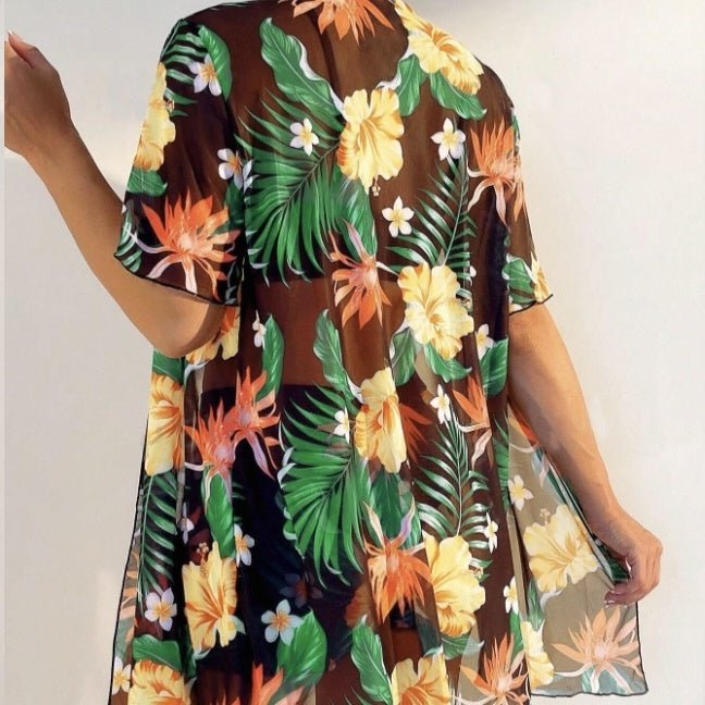 Women's floral beach set by FitiqueFit, two-piece summer casualwear with a floral top and matching shorts, perfect for beach days.