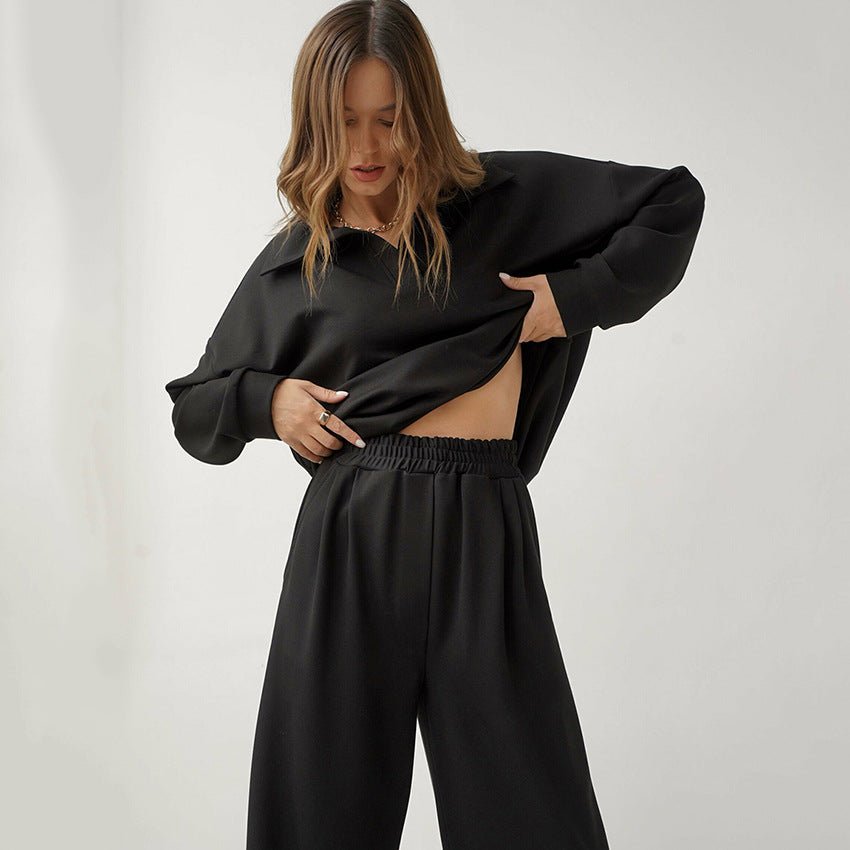 Women’s French casual two-piece suit by FitiqueFit with high-waist trousers and elegant top, perfect for stylish everyday wear.