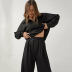 Women’s French casual two-piece suit by FitiqueFit with high-waist trousers and elegant top, perfect for stylish everyday wear.