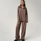Women’s French casual two-piece suit with high-waist trousers, elegant set by FitiqueFit, featuring stylish and comfortable design.