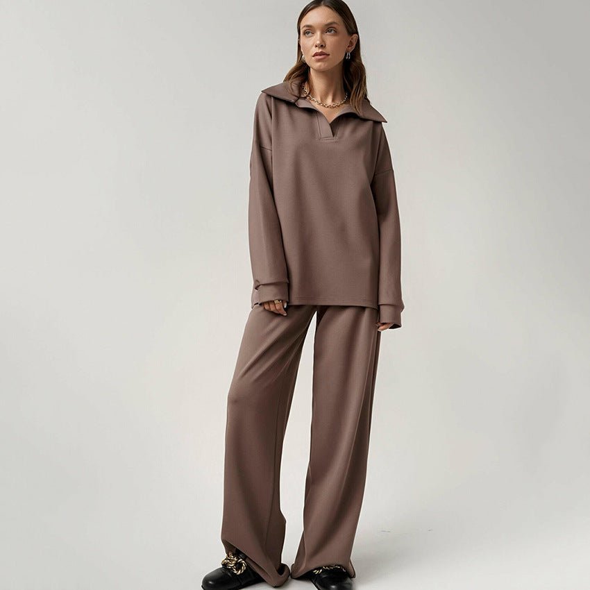 Women’s French casual two-piece suit with high-waist trousers, elegant set by FitiqueFit, featuring stylish and comfortable design.
