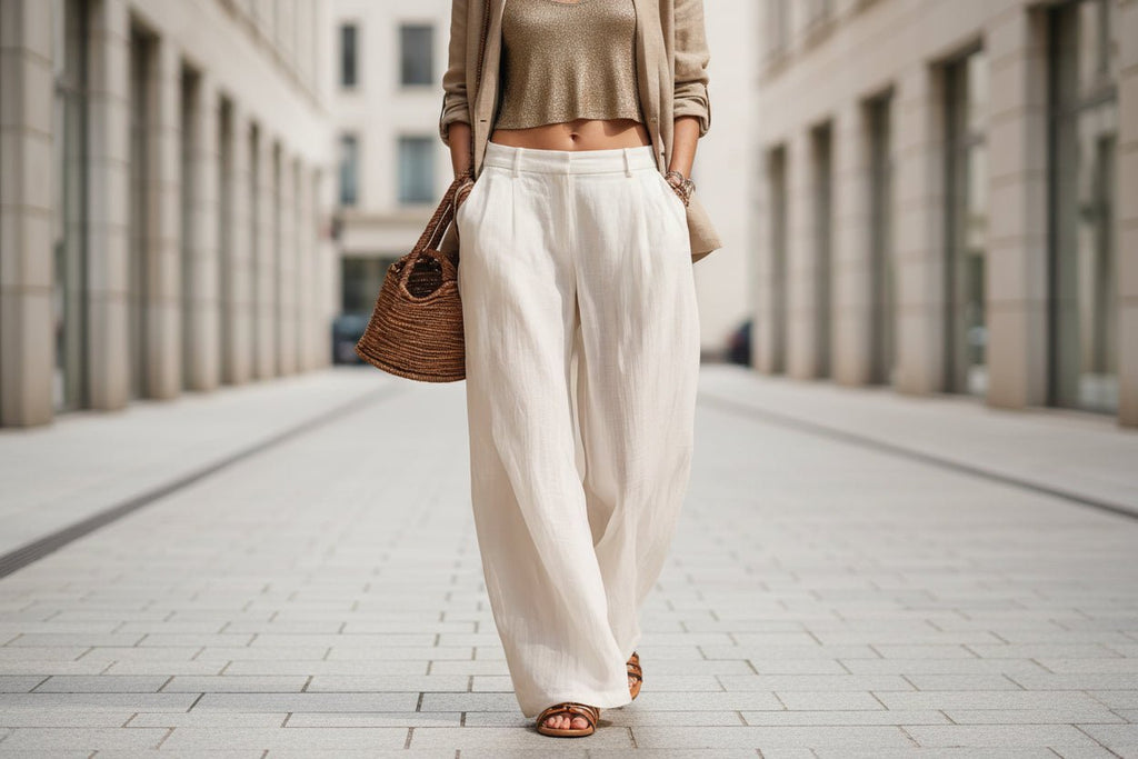 Women's casual FitiqueFit sleeveless front-button cardigan, top, and long pants set, comfortable and stylish for everyday wear.