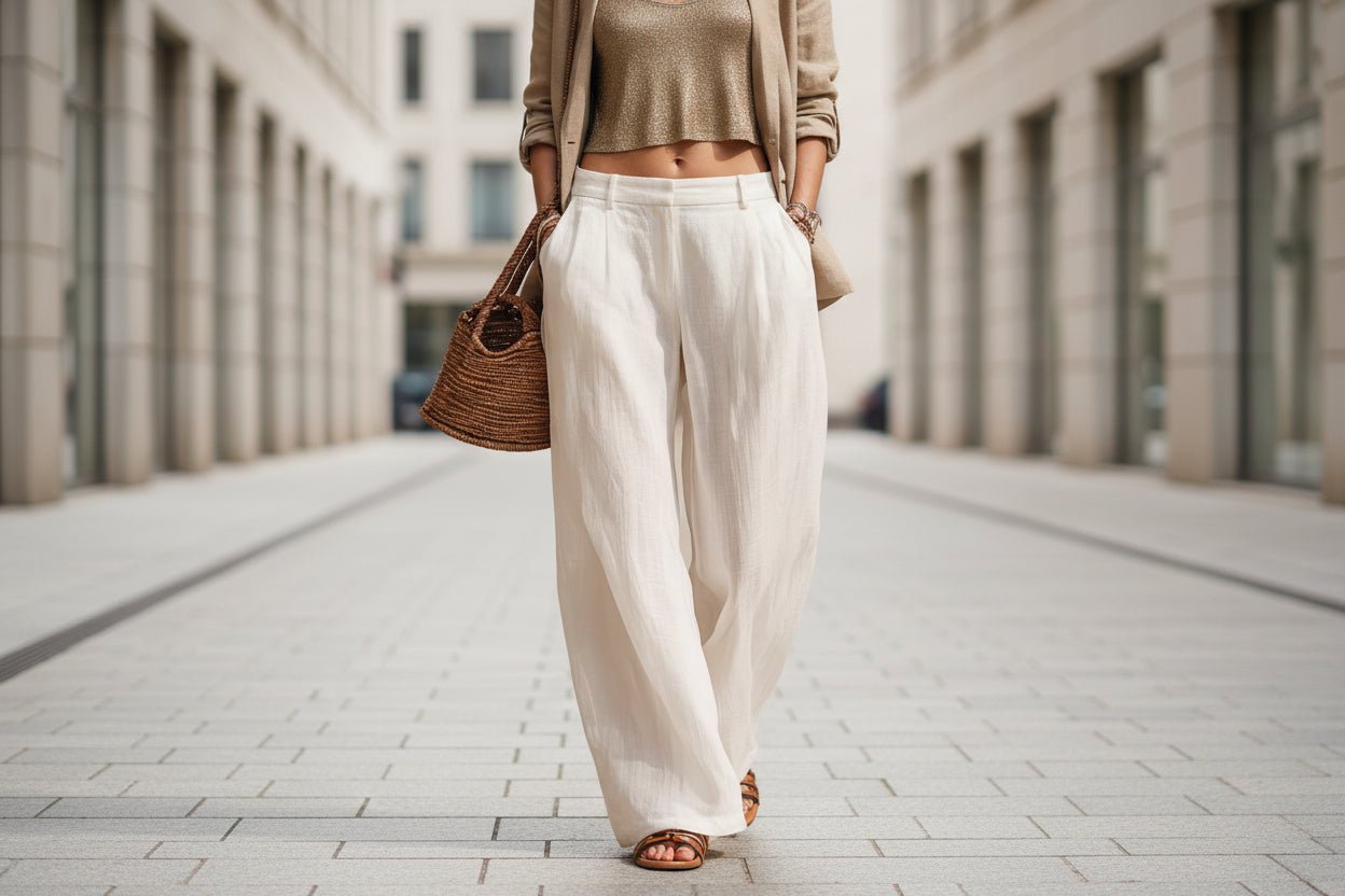Women's casual FitiqueFit sleeveless front-button cardigan, top, and long pants set, comfortable and stylish for everyday wear.