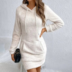 Women's fuzzy hoodie dress by FitiqueFit, casualwear with a cozy, plush fabric and hood, perfect for relaxed, comfortable outfits.