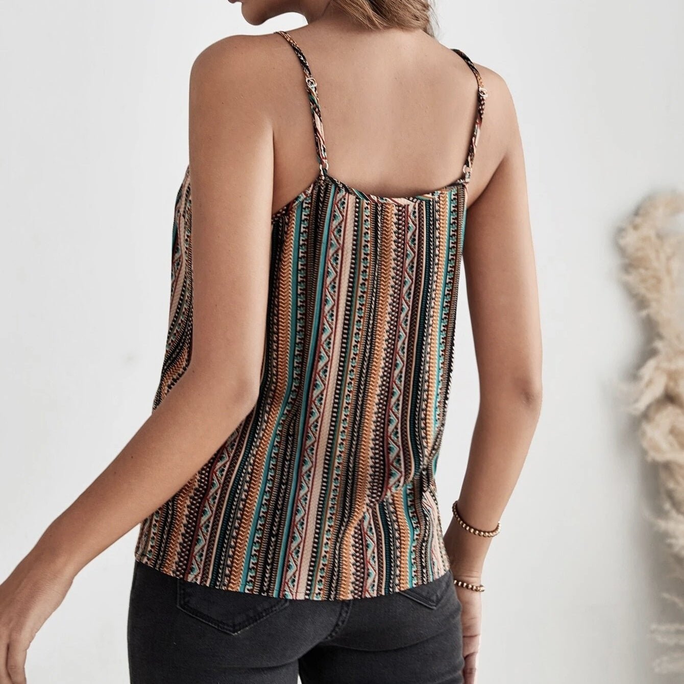 Women’s Geographical Print Retro Camisole Top by FitiqueFit, casualwear with a vibrant, vintage-inspired map pattern and sleeveless design.