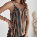 Women’s geographical print retro camisole top by FitiqueFit, casualwear, featuring a colorful map-inspired pattern and sleeveless design.